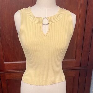 Sleeveless Ribbed Top with Ring Detail - Cream